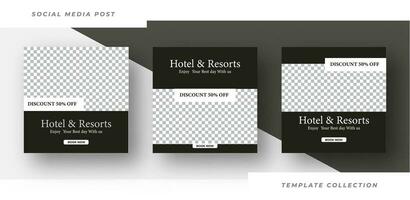 Hotel and resort for sale Social Media Post template design banner promotion banner frame design Pro Vector