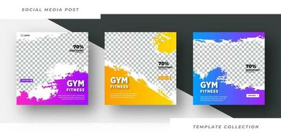 Gym social media post banner template, gym, Workout, fitness and Sports social media post banner, fitness gym social media post banner design. Pro Vector