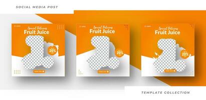 Fruit juice fresh drink menu minimal square background template with geometric shapes for social media post, Pro Vector