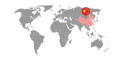 Pin map with China flag on world map.Vector illustration. vector