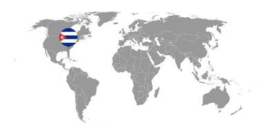 Pin map with Cuba flag on world map. Vector illustration.