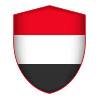 Yemen flag in shield shape. Vector illustration.