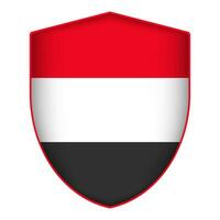 Yemen flag in shield shape. Vector illustration.