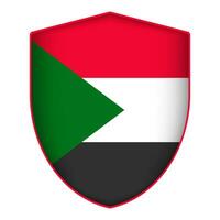 Sudan flag in shield shape. Vector illustration.