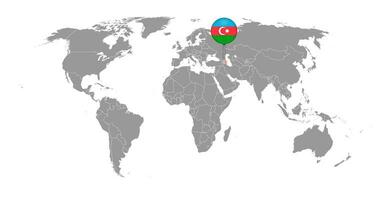 Pin map with Azerbaijan flag on world map. Vector illustration.