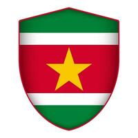 Suriname flag in shield shape. Vector illustration.