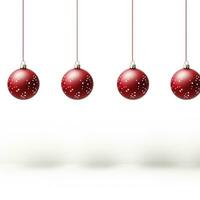 christmas baubles in the snow, holiday balls hanging, christmas background, ai generative photo