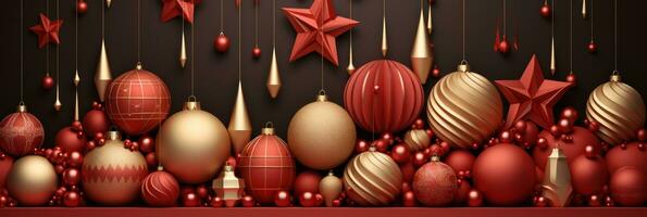christmas baubles in the snow, holiday balls hanging, christmas background, ai generative photo