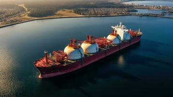 A Bird's Eye View of an LNG Tanker Sailing the Open Seas. Generative AI photo