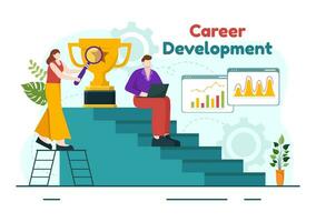 Career Development Vector Illustration with Ladder to Success and Growing Revenue on Improve Bar Graph in Business Goal Flat Background Design