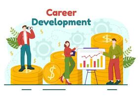 Career Development Vector Illustration with Ladder to Success and Growing Revenue on Improve Bar Graph in Business Goal Flat Background Design