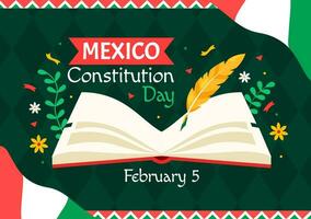 Dia De La Constitucion Vector Illustration. Translation Happy Constitution Day of Mexico on February 5 with Mexican Hat and Waving Flag Background