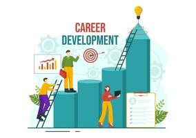 Career Development Vector Illustration with Ladder to Success and Growing Revenue on Improve Bar Graph in Business Goal Flat Background Design