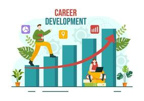 Career Development Vector Illustration with Ladder to Success and Growing Revenue on Improve Bar Graph in Business Goal Flat Background Design