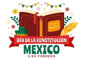 Dia De La Constitucion Vector Illustration. Translation Happy Constitution Day of Mexico on February 5 with Mexican Hat and Waving Flag Background