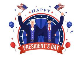 Happy Presidents Day Vector Illustration on 19 February with President America and USA Flag in Flat Cartoon Background Design