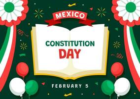 Dia De La Constitucion Vector Illustration. Translation Happy Constitution Day of Mexico on February 5 with Mexican Hat and Waving Flag Background