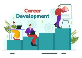 Career Development Vector Illustration with Ladder to Success and Growing Revenue on Improve Bar Graph in Business Goal Flat Background Design