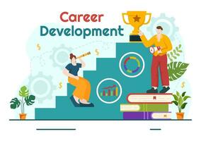 Career Development Vector Illustration with Ladder to Success and Growing Revenue on Improve Bar Graph in Business Goal Flat Background Design