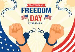 National Freedom Day Vector Illustration on 1 February with USA Flag and Hands in Handcuffs to Honoring all Who Served in Flat Background