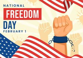 nacional libertad día vector ilustración en 1 febrero con Estados Unidos bandera y manos en esposas a honrando todas quien servido en plano antecedentes