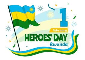 Rwanda Heroes Day Vector Illustration on February 1 with Rwandan Flag and Soldier Memorial who Struggled in National Holiday Cartoon Background