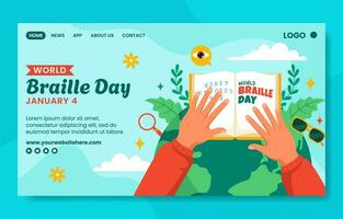 Braille Day Social Media Landing Page Cartoon Hand Drawn Templates Background Illustration vector