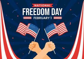 National Freedom Day Vector Illustration on 1 February with USA Flag and Hands in Handcuffs to Honoring all Who Served in Flat Background