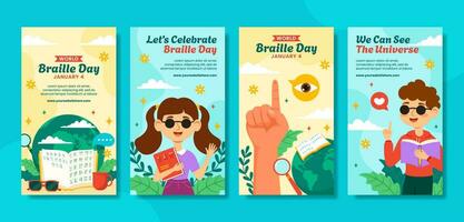 Braille Day Social Media Stories Flat Cartoon Hand Drawn Templates Background Illustration vector