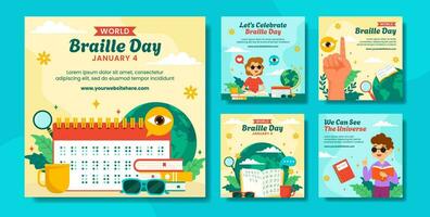 Braille Day Social Media Post Flat Cartoon Hand Drawn Templates Background Illustration vector