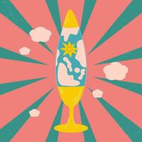 Vintage lava lamp. Retro concept. The sun and clouds inside the lava lamp. vector