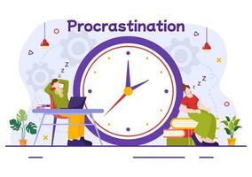 Procrastination Vector Illustration with Procrastinating Lazy Businessman Employees work of office worker in Flat Business Cartoon Background