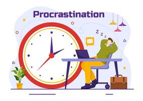 Procrastination Vector Illustration with Procrastinating Lazy Businessman Employees work of office worker in Flat Business Cartoon Background