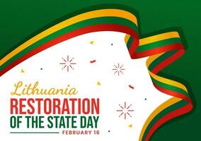 Lithuania Restoration of the State Day Vector Illustration on 16 February with Waving Flag in Happy Independence Holiday Flat Cartoon Background