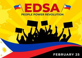 edsa personas poder revolución aniversario de filipino vector ilustración en febrero 25 con Filipinas bandera en fiesta plano dibujos animados antecedentes