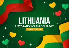 Lithuania Restoration of the State Day Vector Illustration on 16 February with Waving Flag in Happy Independence Holiday Flat Cartoon Background