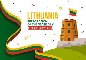 Lithuania Restoration of the State Day Vector Illustration on 16 February with Waving Flag in Happy Independence Holiday Flat Cartoon Background