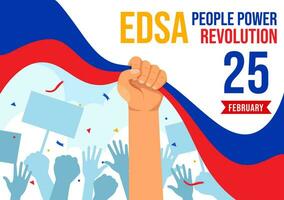 edsa personas poder revolución aniversario de filipino vector ilustración en febrero 25 con Filipinas bandera en fiesta plano dibujos animados antecedentes