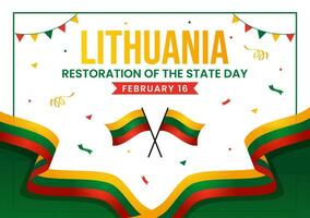 Lithuania Restoration of the State Day Vector Illustration on 16 February with Waving Flag in Happy Independence Holiday Flat Cartoon Background