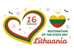 Lithuania Restoration of the State Day Vector Illustration on 16 February with Waving Flag in Happy Independence Holiday Flat Cartoon Background