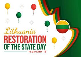 Lithuania Restoration of the State Day Vector Illustration on 16 February with Waving Flag in Happy Independence Holiday Flat Cartoon Background