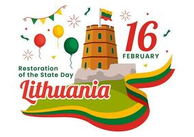 Lithuania Restoration of the State Day Vector Illustration on 16 February with Waving Flag in Happy Independence Holiday Flat Cartoon Background