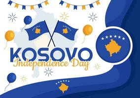 Kosovo Independence Day Vector Illustration on February 17 with Waving Flag in Happy Republic Celebration Holiday on Flat Cartoon Background