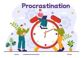 Procrastination Vector Illustration with Procrastinating Lazy Businessman Employees work of office worker in Flat Business Cartoon Background