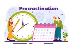 Procrastination Vector Illustration with Procrastinating Lazy Businessman Employees work of office worker in Flat Business Cartoon Background