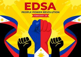 edsa personas poder revolución aniversario de filipino vector ilustración en febrero 25 con Filipinas bandera en fiesta plano dibujos animados antecedentes