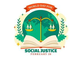 World Day of Social Justice Vector Illustration on February 20 with Scales or Hammer for a Just Relationship and Injustice Protection in Background