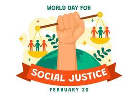 World Day of Social Justice Vector Illustration on February 20 with Scales or Hammer for a Just Relationship and Injustice Protection in Background