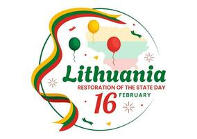 Lithuania Restoration of the State Day Vector Illustration on 16 February with Waving Flag in Happy Independence Holiday Flat Cartoon Background