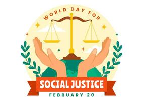 World Day of Social Justice Vector Illustration on February 20 with Scales or Hammer for a Just Relationship and Injustice Protection in Background